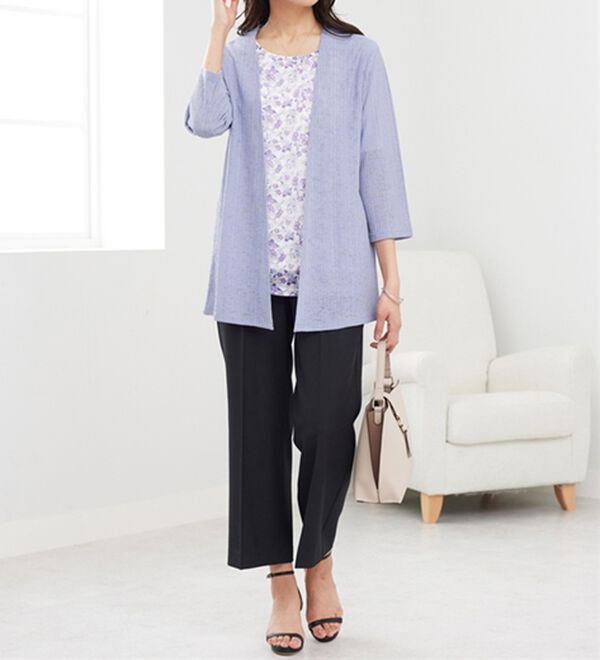 BELLUNA（ベルーナ）の「シフォンプリントカーディガンアンサンブル（アンサンブル）」｜詳細画像