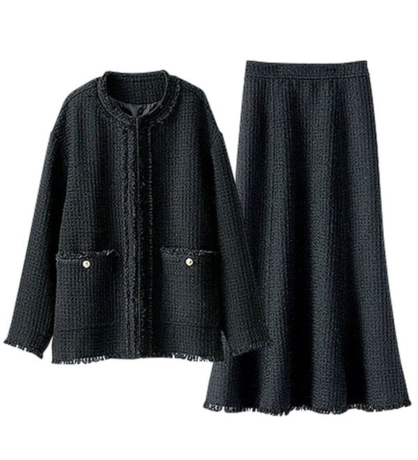 BELLUNA（ベルーナ）の「ツイード調素材フリンジ使いセットアップ（スカートスーツ）」｜詳細画像