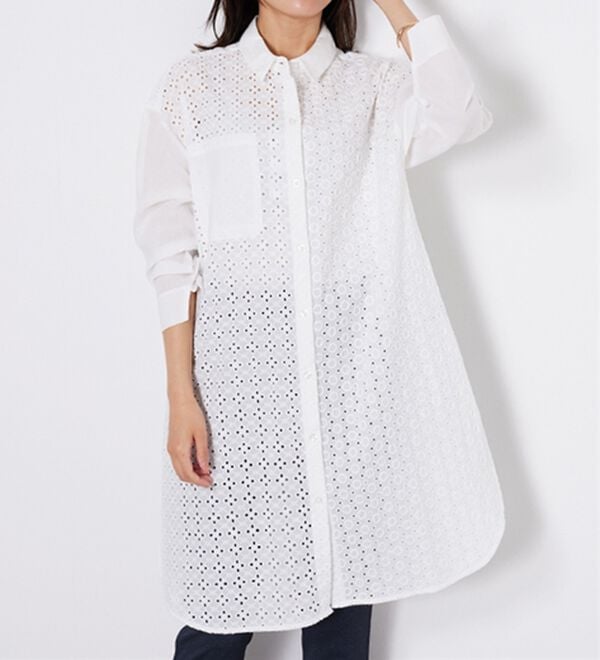 BELLUNA（ベルーナ）の「【Ｌａｇｒｉｌｕａ】ヴィンテージレース切替シアーロングシャツ（シャツワンピース）」｜詳細画像