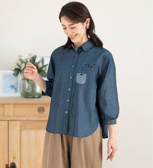 ルフラン（ルフラン）の「【２色組】ねこちゃんデニムシャツ（シャツ）」｜詳細画像