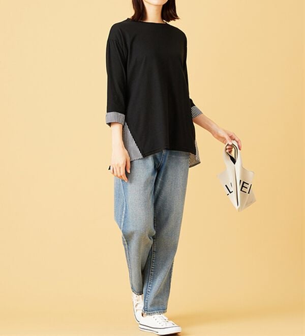 BELLUNA（ベルーナ）の「サイドリボンデザイン異素材切替チュニック（チュニック）」｜詳細画像