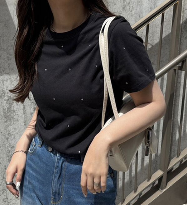 GeeRA（ジーラ）の「綿１００％ラインストーンドットＴシャツ（カットソー）」｜詳細画像