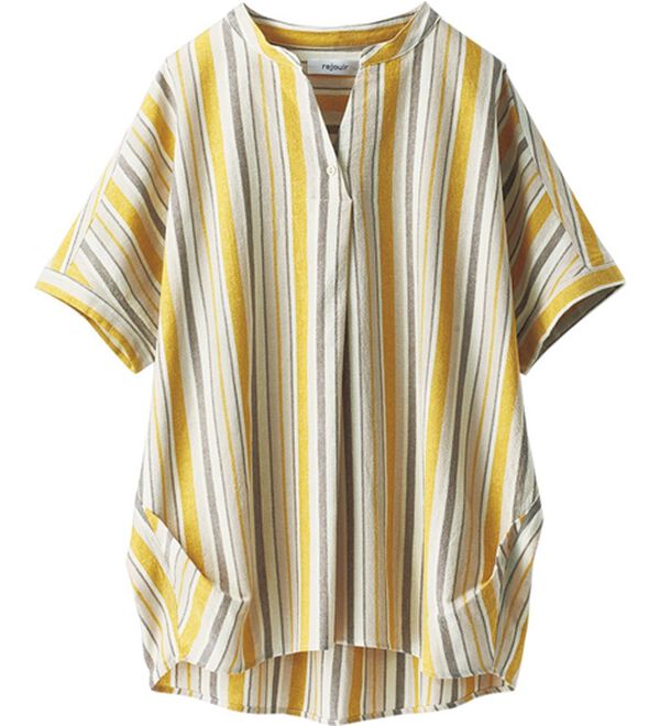 「マルチストライプスキッパーデザインシャツ（チュニック）」｜イエロー系