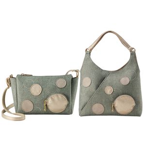 BELLUNA（ベルーナ）の「【２点セット】麻風ドットモチーフバッグ同色２点セット（その他バッグ）」｜グリーン系