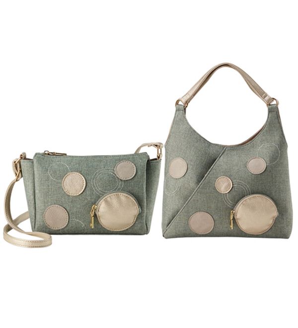 BELLUNA（ベルーナ）の「【２点セット】麻風ドットモチーフバッグ同色２点セット（その他バッグ）」｜グリーン系