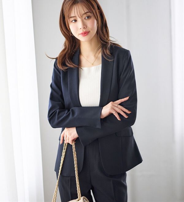 GeeRA（ジーラ）の「【2点セット】選べるボトム！洗えて型くずれしないパンツスーツセット（パンツスーツ）」｜テーパードパンツ／ネイビー