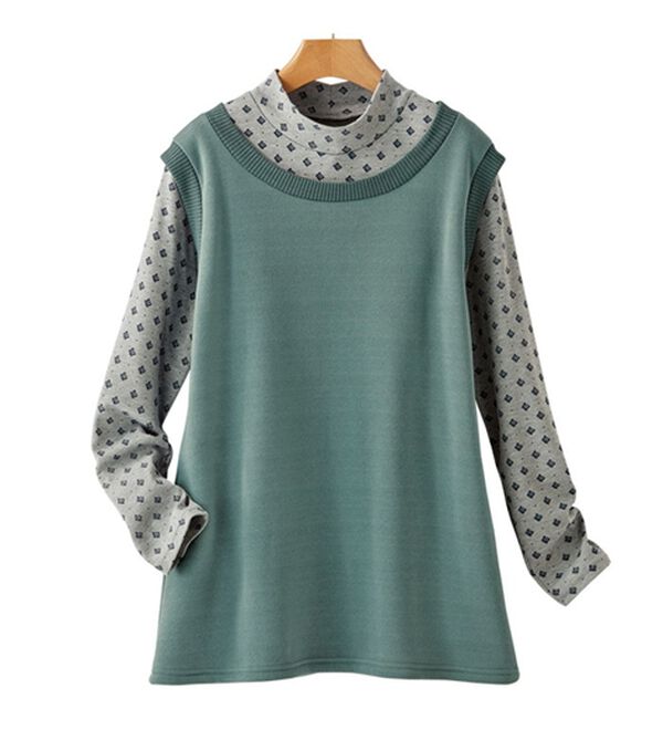 BELLUNA（ベルーナ）の「【２枚組】１枚でおしゃれ！重ね着風プルオーバー（カットソー）」｜詳細画像