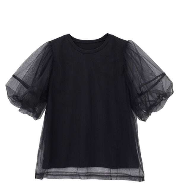 RANAN（ラナン）の「【ひんやり】チュールレイヤードパフスリーブTシャツ（カットソー）」｜詳細画像