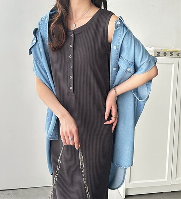 GeeRA（ジーラ）の「全骨格対応！前後２ＷＡＹ細見えタンクワンピース（カットソーワンピース）」｜チャコール