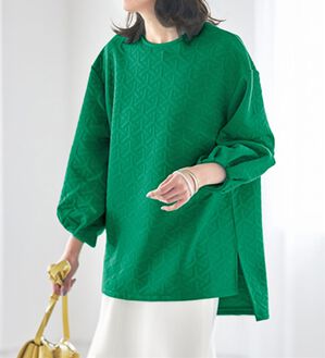 VINNO（ヴィノ）の「ボリューム袖ジャカードプルオーバー（カットソー）」｜グリーン
