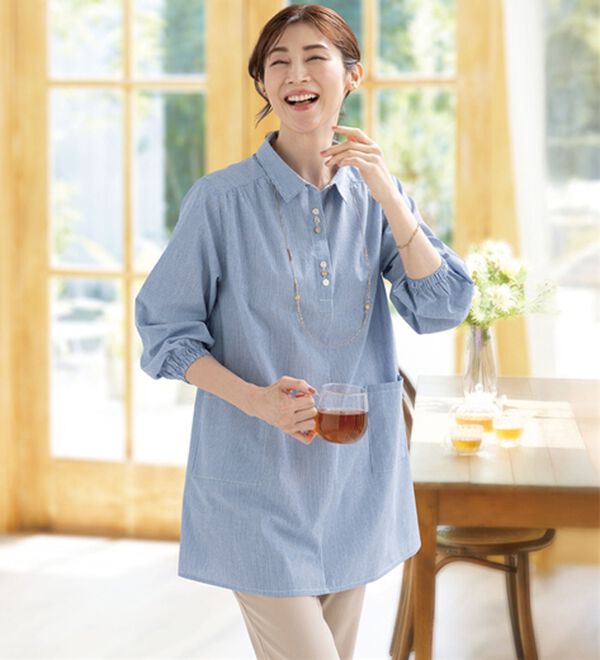 ルフラン（ルフラン）の「【３色組】大活躍！アイロンいらずのかっぽうシャツ（シャツ）」｜詳細画像