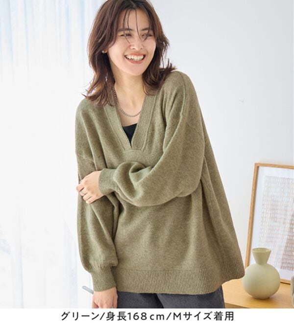 Viola e Viola（ヴィオラ エ ヴィオラ）の「【洗えるもちもち】首回りすっきり見せＶネックニット（ニット・セーター）」｜詳細画像