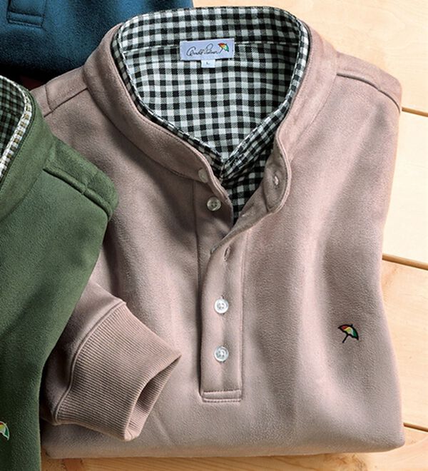 「＜アーノルド　パーマー＞スエード調ダブル衿トレーナー（メンズトレーナー）」｜グレージュ