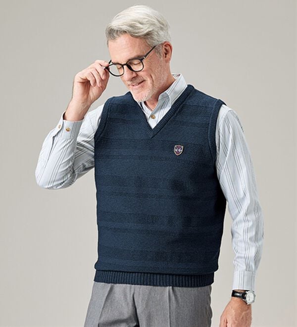 「【３色組】＜ダンロップ・リファインド＞さらっと軽量メッシュニットベスト（メンズニット・セーター）」｜詳細画像
