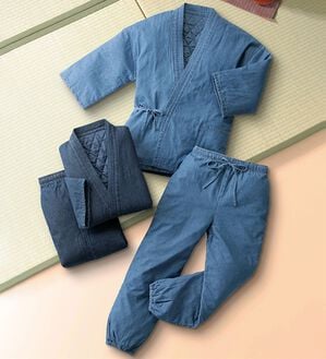 「中わた入りデニム作務衣（メンズ和装・浴衣・和装グッズ）」｜詳細画像