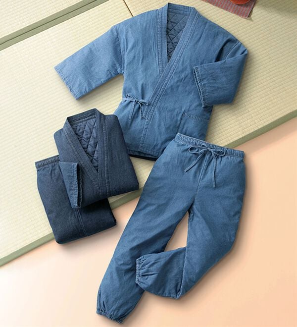 「中わた入りデニム作務衣（メンズ和装・浴衣・和装グッズ）」｜詳細画像