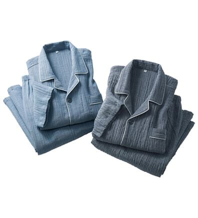 「【２着組】さらのびシャーリングガーゼパジャマ（メンズルームウェア）」