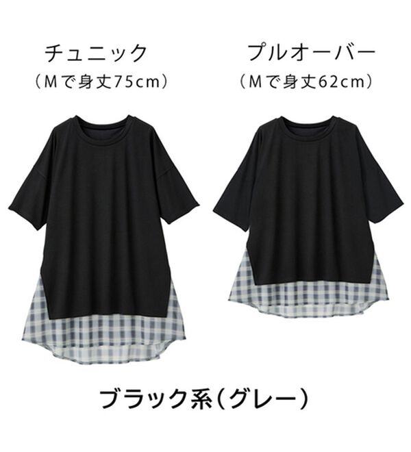 RANAN（ラナン）の「チェック柄異素材使いTシャツ（カットソー）」｜詳細画像