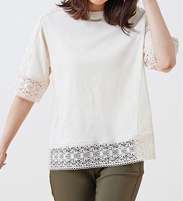 BELLUNA（ベルーナ）の「リーフ柄レース使いプルオーバー（カットソー）」｜詳細画像