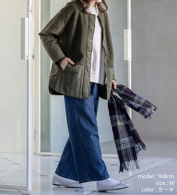 BELLUNA（ベルーナ）の「ボア切替キルトデザインミドル丈コート（ハーフコート）」｜詳細画像