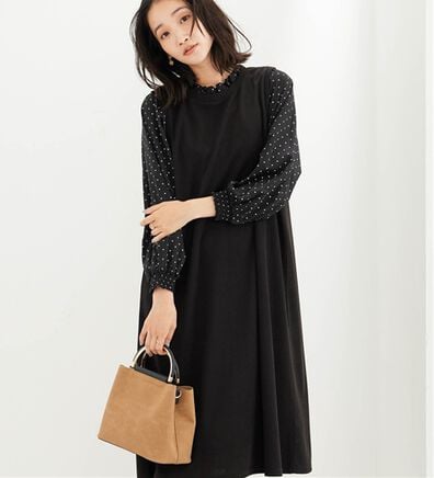 BELLUNA（ベルーナ）の「フリル衿異素材切替ワンピース（その他ワンピース）」