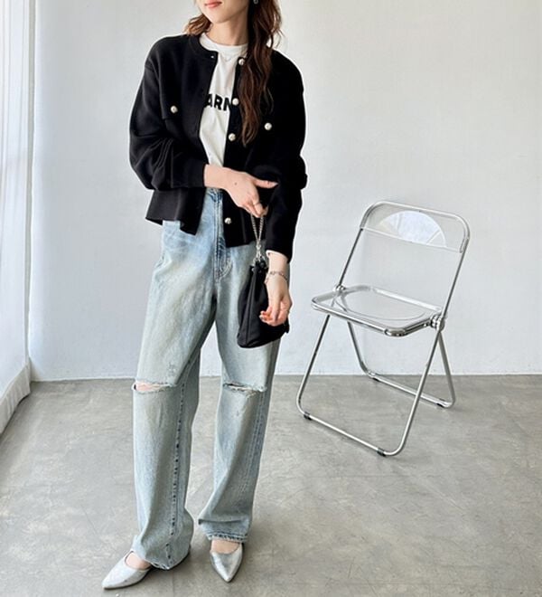 GeeRA（ジーラ）の「ロングシーズン使える！ゴールド調ボタンニットカーデ（ニットカーディガン）」｜詳細画像