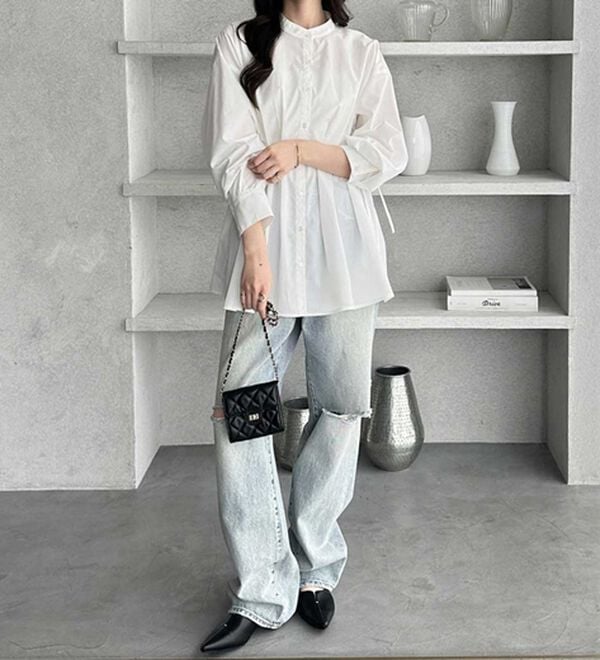 GeeRA（ジーラ）の「ウエストタックリボンシャツチュニック（チュニック）」｜詳細画像