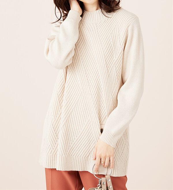 BELLUNA（ベルーナ）の「編地切替サイドボタンチュニック（チュニック）」｜詳細画像