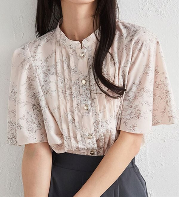 RANAN（ラナン）の「【新色追加】ひんやり！ピンタックフレアー袖ブラウス（ブラウス）」｜ピンク(花柄)