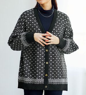 BELLUNA（ベルーナ）の「ビンテージ柄ジャカードニットカーディガン（ニットカーディガン）」｜詳細画像