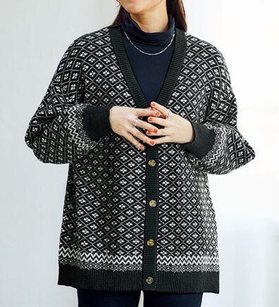 BELLUNA（ベルーナ）の「ビンテージ柄ジャカードニットカーディガン（ニットカーディガン）」