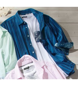 「ひんやり綿麻即戦力アンサンブルセット（メンズシャツ）」｜ネイビーセット