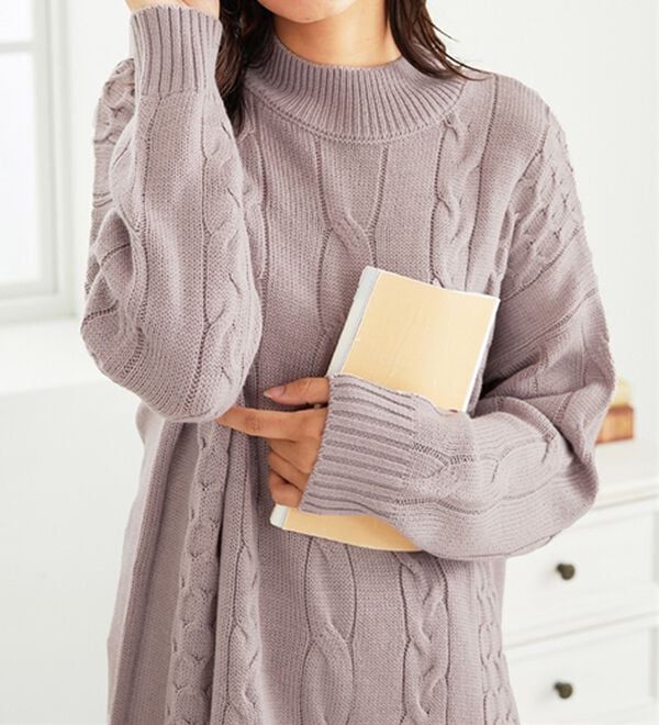 BELLUNA（ベルーナ）の「ケーブル柄ロング丈ニットワンピース（ニットワンピース）」｜詳細画像