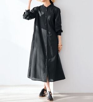 BELLUNA（ベルーナ）の「綿１００％バックプリーツワンピース（シャツ）」｜黒