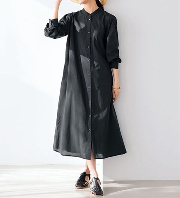 BELLUNA（ベルーナ）の「綿１００％バックプリーツワンピース（シャツ）」｜黒