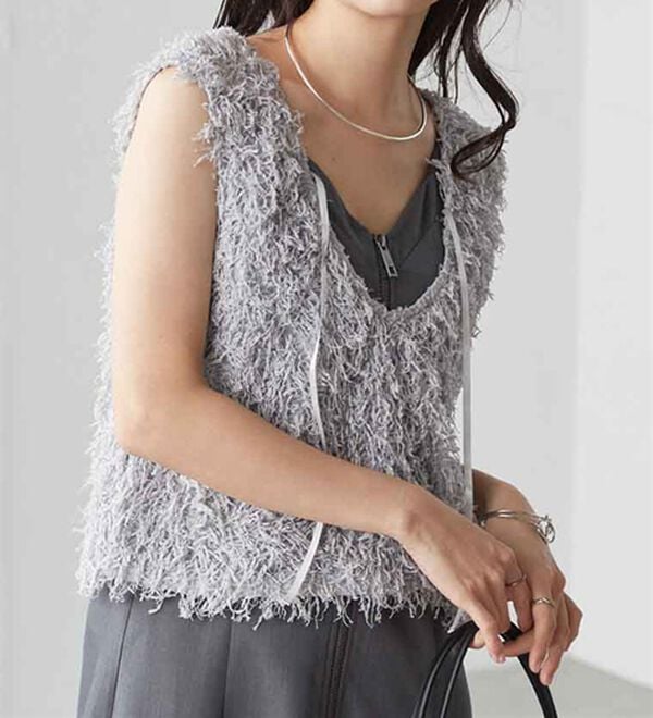 RANAN（ラナン）の「前後2WAYフリンジショートベスト（ベスト）」｜グレー