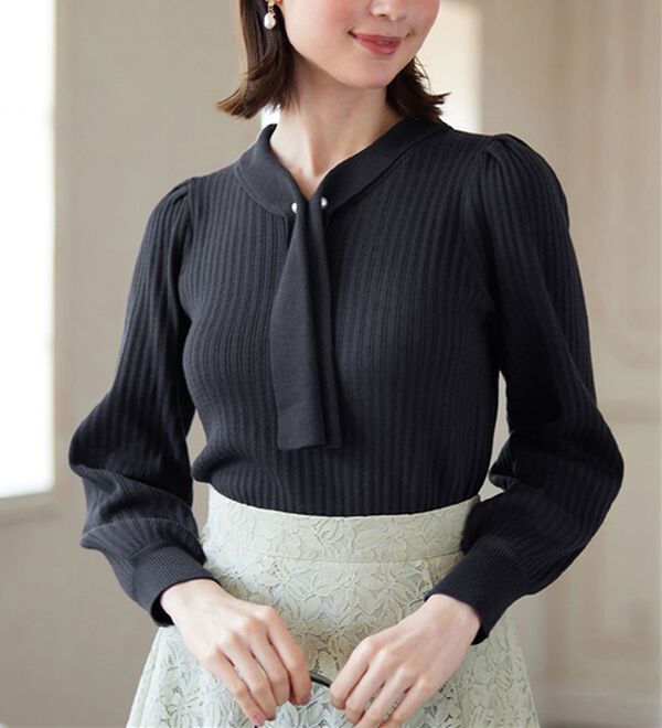 alotta（アロッタ）の「カシミヤタッチボウタイリブニット（ニット・セーター）」｜詳細画像