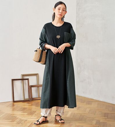 BELLUNA（ベルーナ）の「デニム切替ワンピース（カットソーワンピース）」