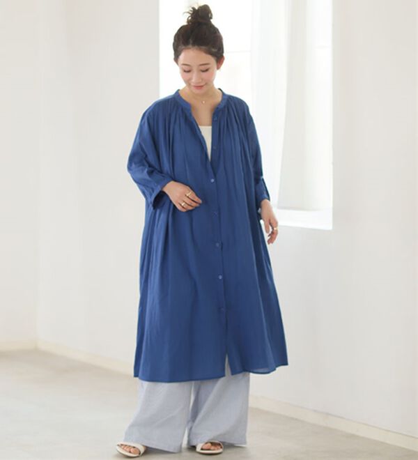 A HAPPY MARILYN（アハッピーマリリン）の「【Ｌ～６Ｌ】【選べる袖丈】【風通るプレミアム】綿・楊柳シャツチュニック（チュニック）」｜詳細画像