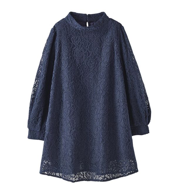 BELLUNA（ベルーナ）の「【一枚でエレガント！】ふんわり総レーススタンド衿チュニック（チュニック）」｜詳細画像