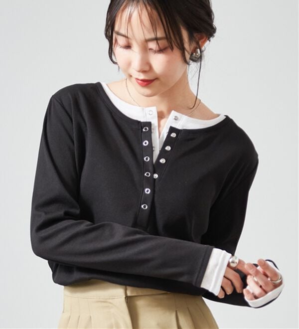 RANAN（ラナン）の「レイヤードヘンリーネックリブTシャツ（カットソー）」｜詳細画像