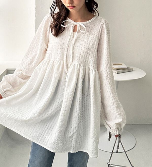 GeeRA（ジーラ）の「前後２ＷＡＹリボンペプラムチュニック（チュニック）」｜詳細画像