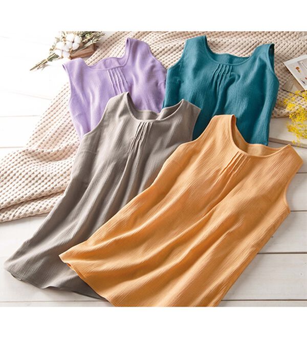 LAVIENNE（ラヴィエンヌ）の「【４色組】ブラいらずの綿１００％楊柳トップス（肌着・インナーウェア）」｜4色組