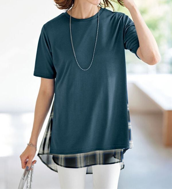 BELLUNA（ベルーナ）の「異素材使いチェック柄チュニック（チュニック）」｜詳細画像