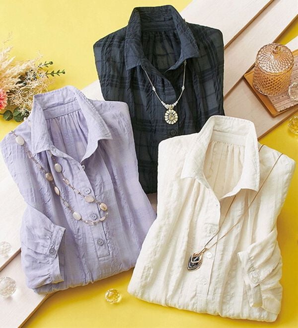 ルフラン（ルフラン）の「【３色組】【ヒヤロン】ポコポコチェック見えブラウス（ブラウス）」｜3色組