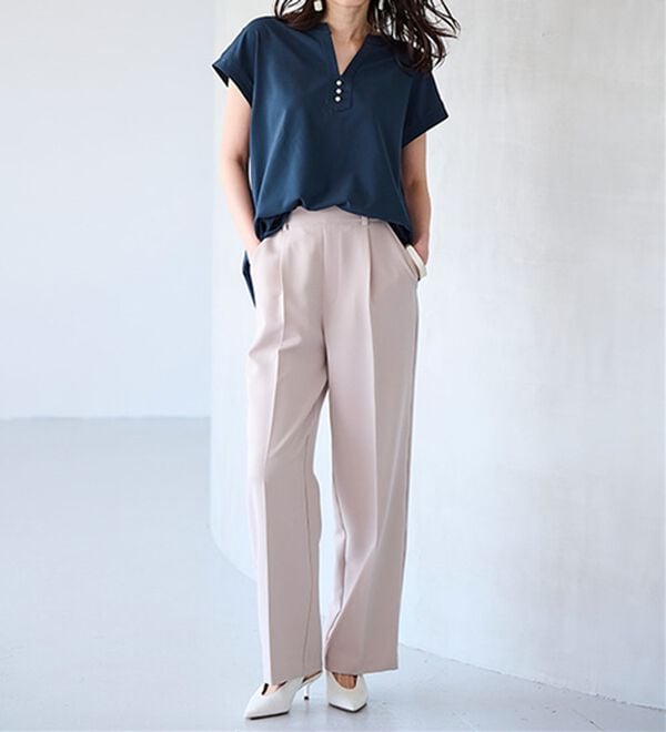 RANAN（ラナン）の「【選べる２丈】機能付！美脚シルエットセンタープレスワイドパンツ（フルレングスパンツ）」｜詳細画像