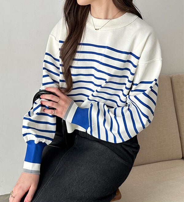 GeeRA（ジーラ）の「さらっと素材パネルボーダーショートニット（ニット・セーター）」｜詳細画像