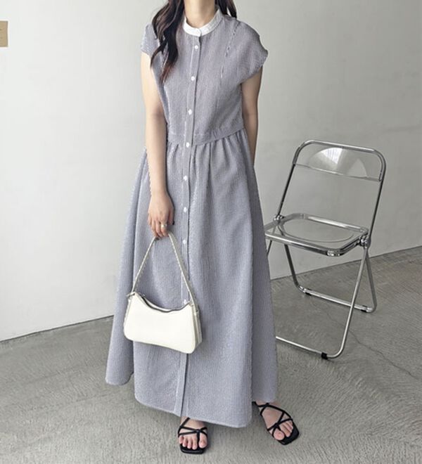 GeeRA（ジーラ）の「クレリック配色ウエストギャザーシャツワンピ―ス（シャツワンピース）」｜詳細画像