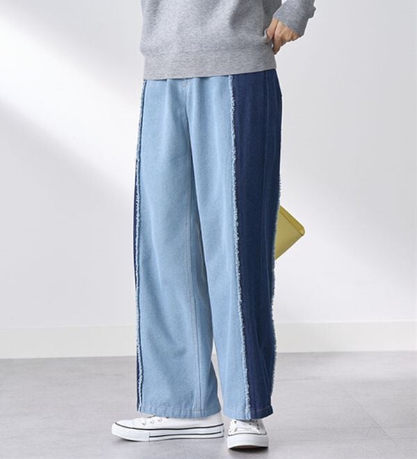 BELLUNA（ベルーナ）の「細見せ！フリンジデニムパンツ（フルレングスパンツ）」｜詳細画像