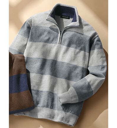 「日本製綿１００％大人の上品ボーダーハーフジップ（メンズニット・セーター）」